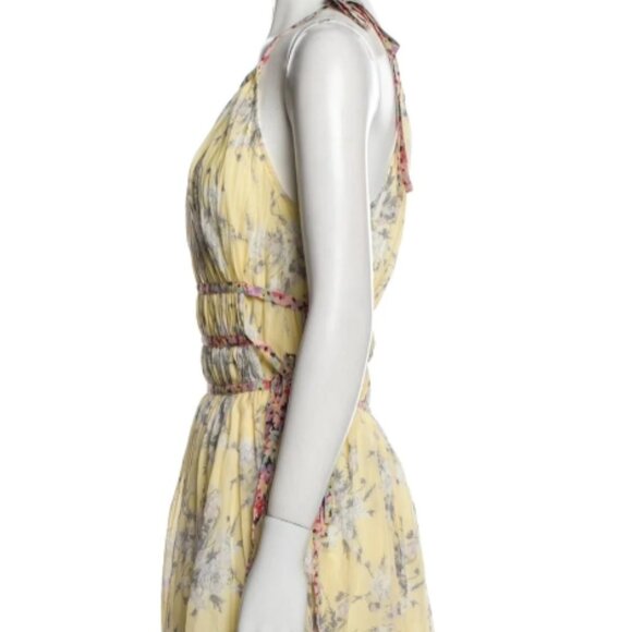 Rebecca Taylor Lemon Rose Goddess Pleat Floral Yellow Ties Midi Dress XS $495 - Picture 3 of 10
